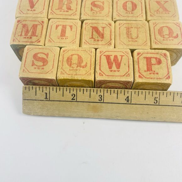 Antique Wooden Alphabet Toy Blocks Numbers Letters Animals Early 1900s Lot of 23 - Picture 7 of 8